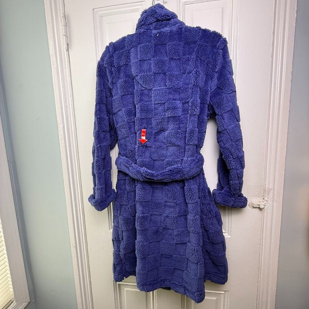 Muk Luks Womens Fuzzy Robe Checkerboard Texture Blue XS *Flawed* - Picture 4 of 8